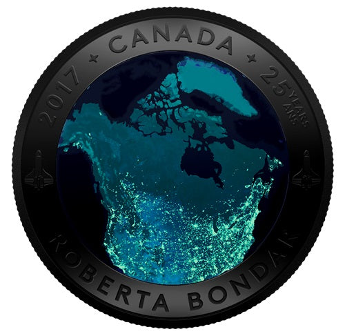 Glow-in-the-Dark View of Canada From Space Silver Coin